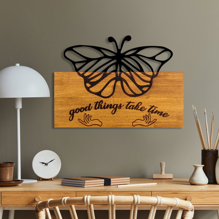 Wallity Butterfly 5 Escultura de pared en madera nogal y metal negro